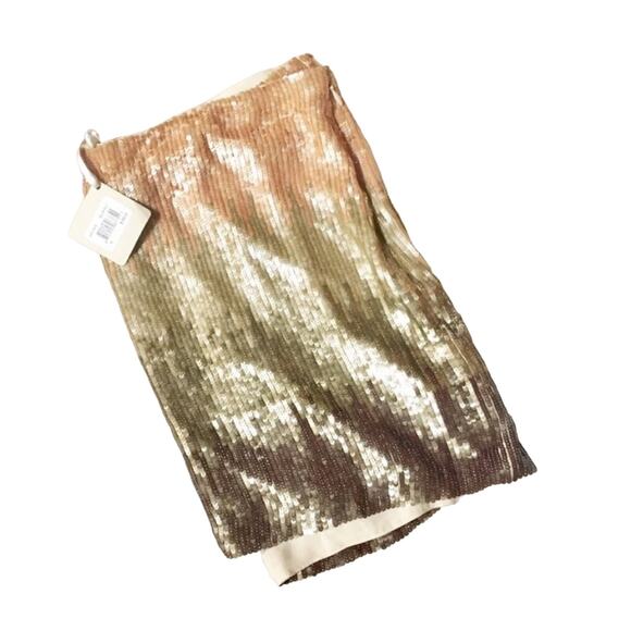 NEW HAUTE HIPPIE Cream Tan Brown Pink Silk Sequin Sparkle Bellini Mini Skirt M - Picture 3 of 8